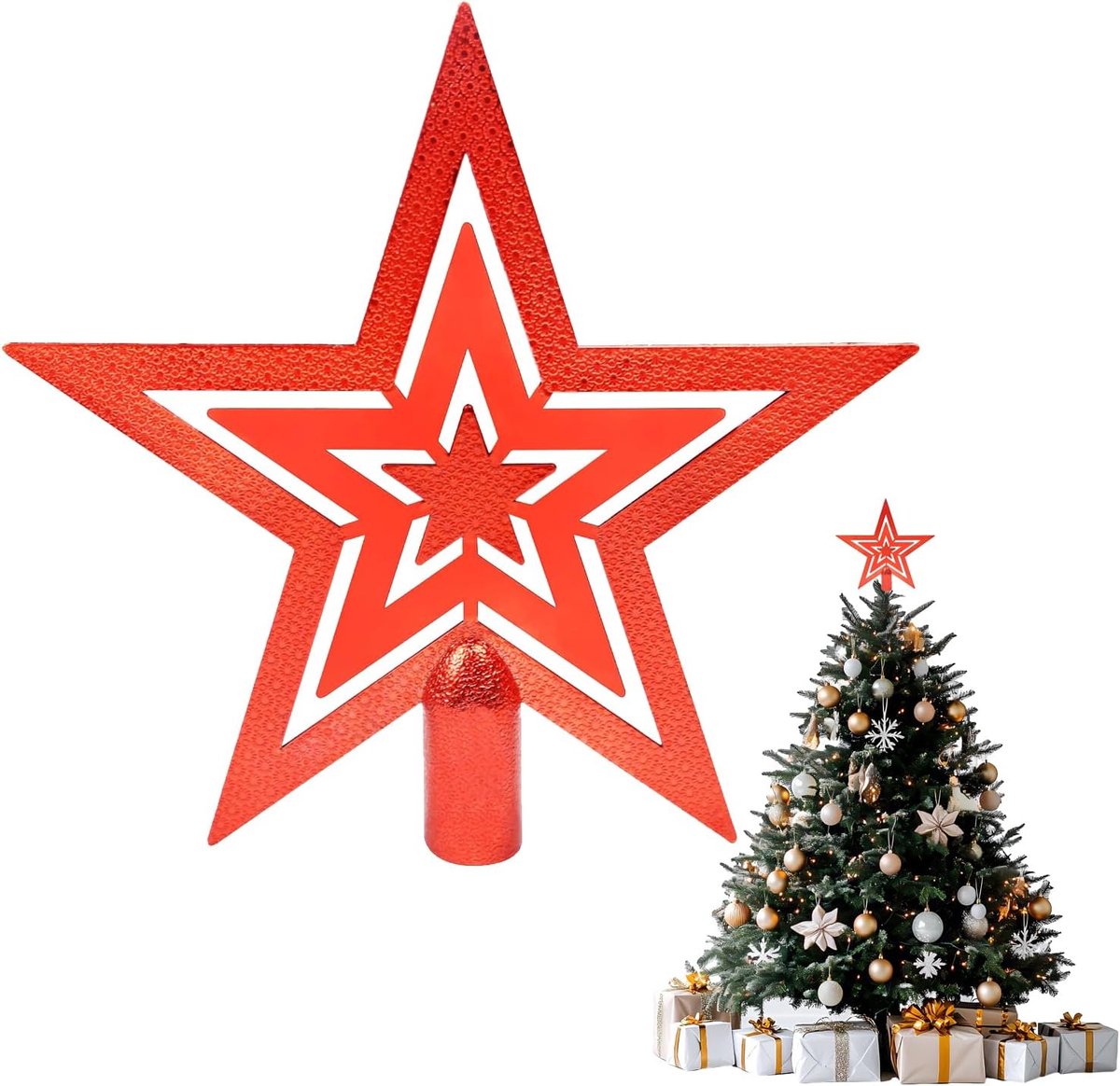Christmas Tree Topper Star Decoration Christmas Tree Topper Glitter Star Christmas Tree Topper with Glitter Stars - ShopVlot