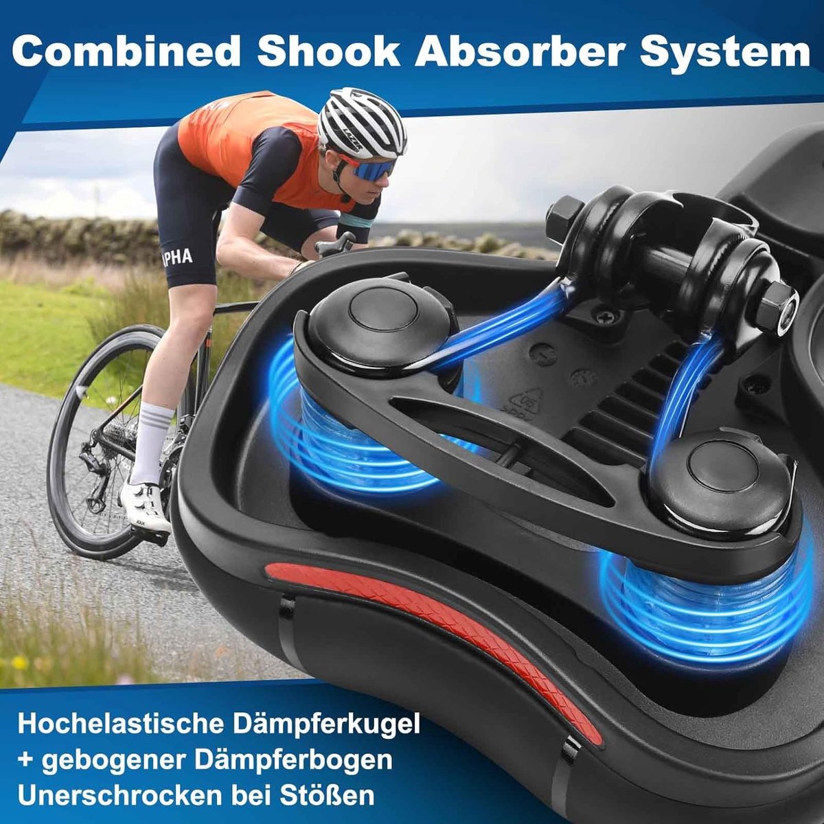 SnelShoppen - Fietszadel voor Dames en Heren, Ergonomisch, Ademend, Schokdempend, Comfortabel, Geschikt voor E-bike, MTB, Racefiets en Stadsfiets