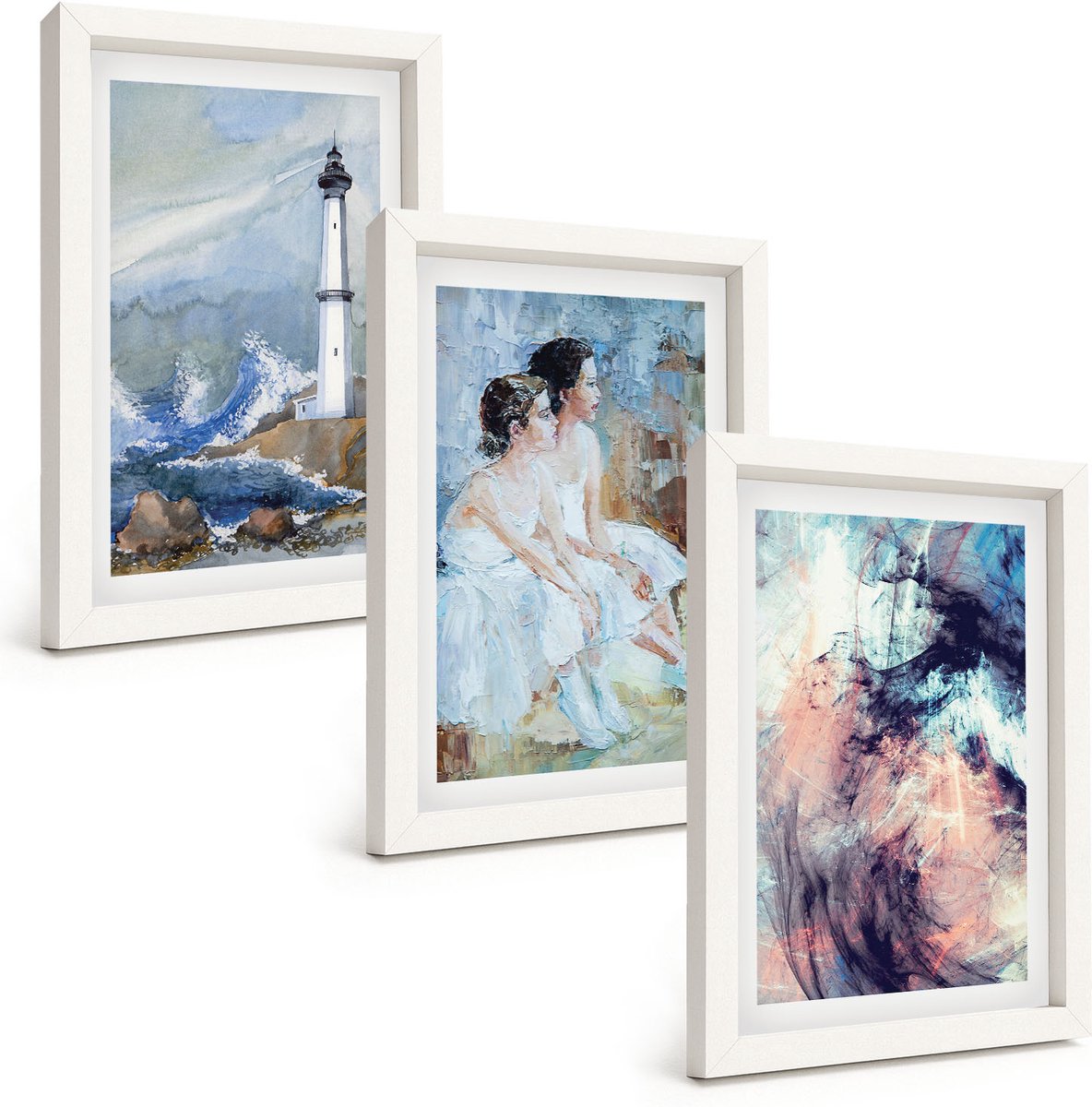 Tulup 3-Delige Schilderij Set - Abstracte geschilderde vuurtoren en dansers - 20x30 - Muurdecoratie - Schilderijen Set - Woonkamer - Stijlvolle Muurdecoratie