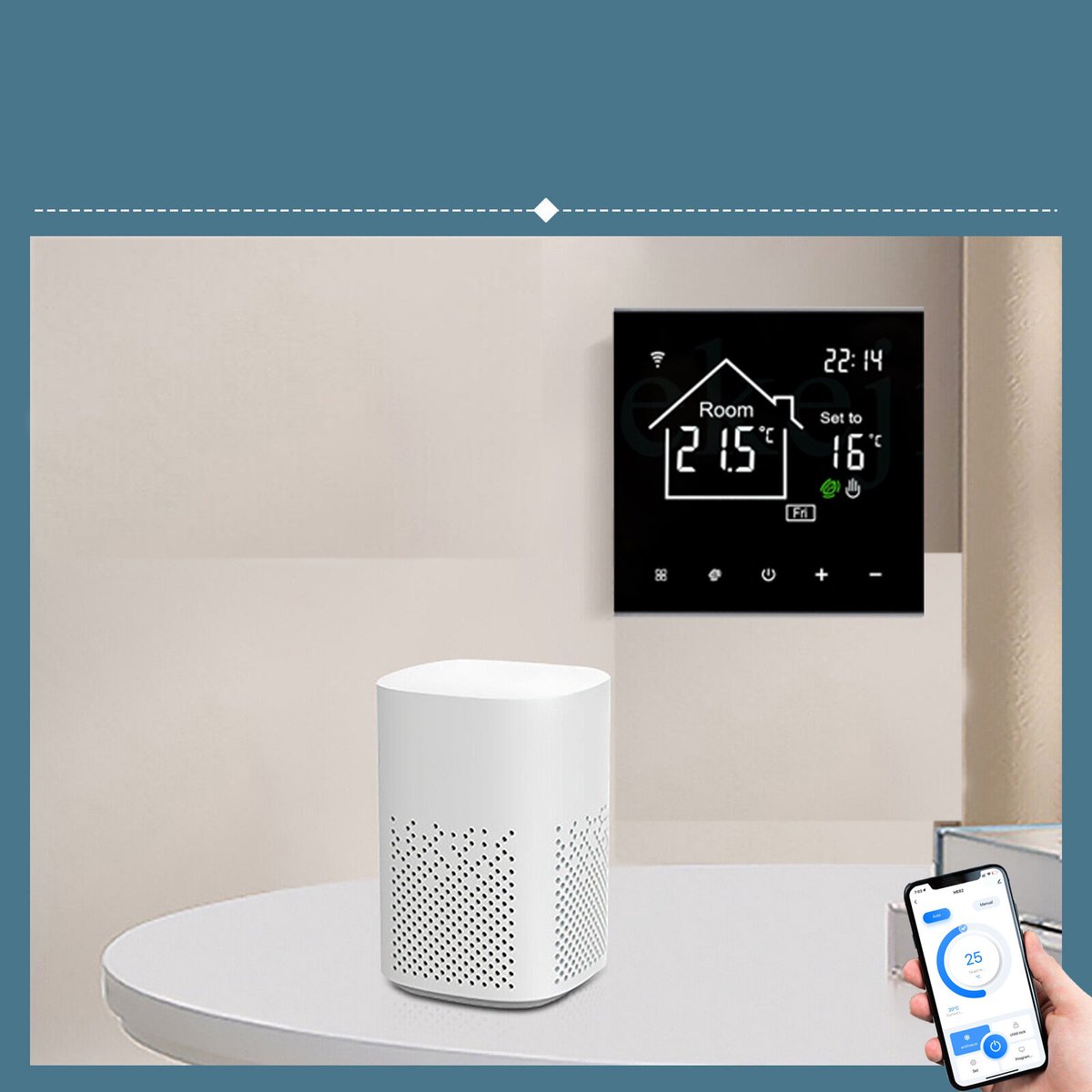 Wi-Fi slimme thermostaat – Watergedragen vloerverwarmingsregelaar – Bediening op afstand via mobiele telefoon – Energiebesparende functie met één druk op de knop – LCD-touchscreen – Witte achtergrondverlichting – 16A thumbnail 4