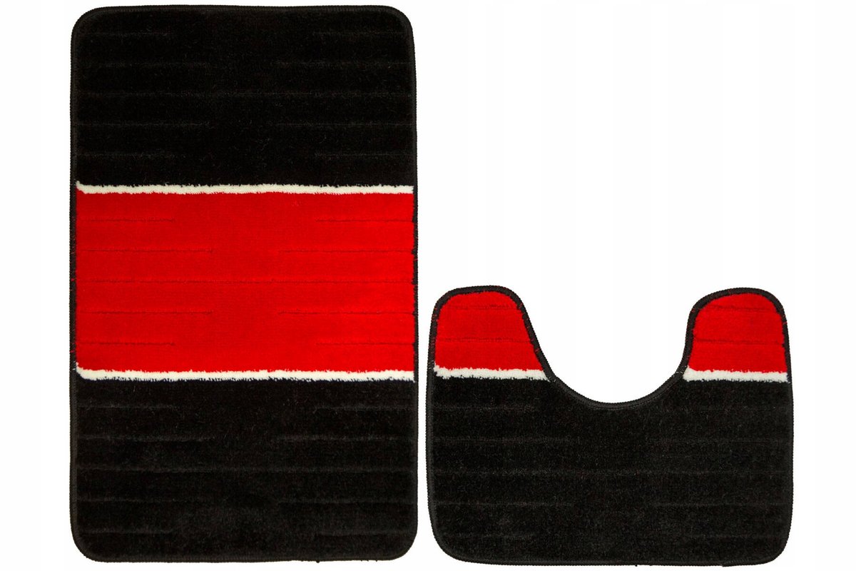 Antislip Badkamerset Como Red - 2 Delig - Rood/Zwart Gestreept