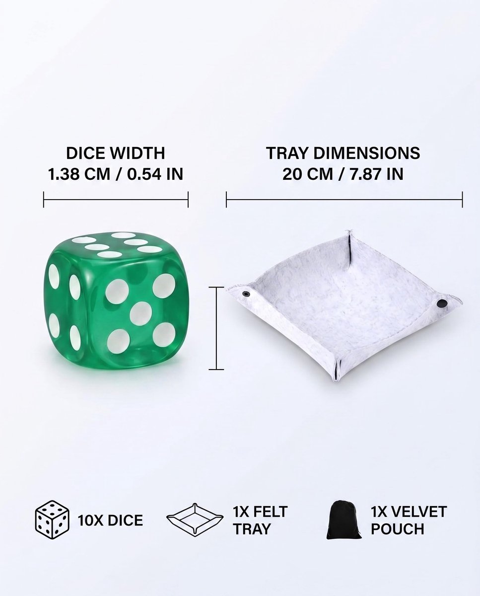 Dobbelstenen set van 10 - transparant 14 mm - acryl met vilten beker - ideaal voor spellen en onderwijs - ShopVlot