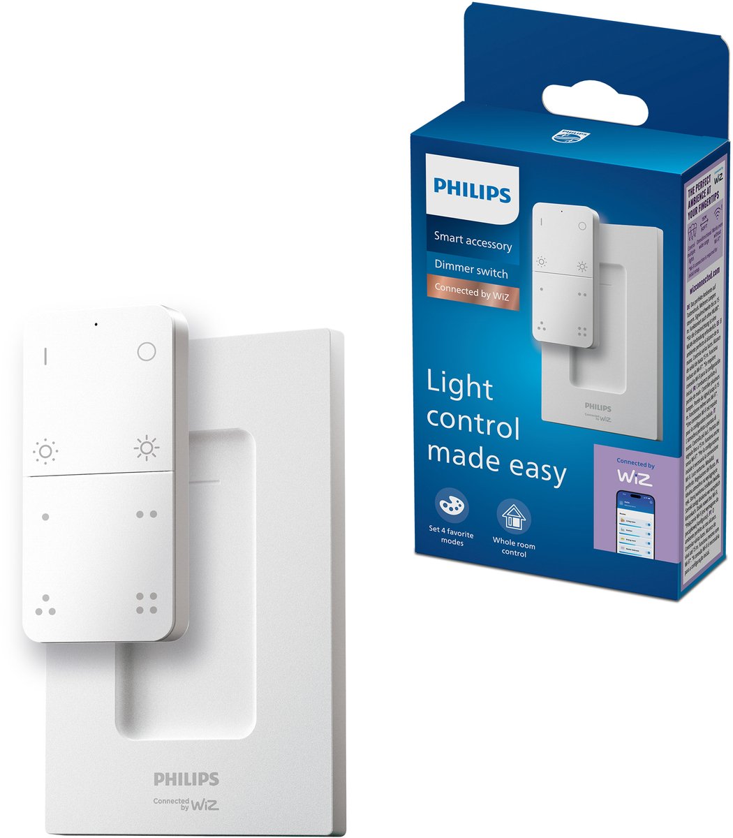 Philips Smart Lighting - dimschakelaar - bedien de hele kamer - dimmen - 4 lichtscènes - werkt op batterijen - afstandsbediening met aanpasbare instellingen - werkt met de wiz app - wifi