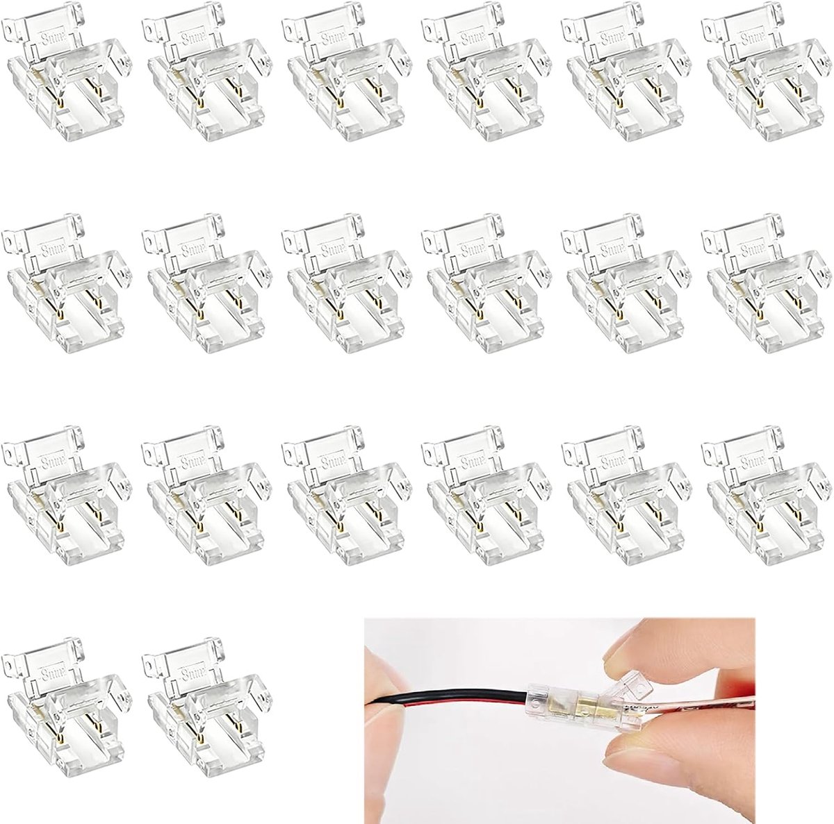 20 stuks led-connectoren, 2-polig, 8 mm, naadloze ledstripconnector, snelle, transparante connectoren voor monochrome - ShopVlot