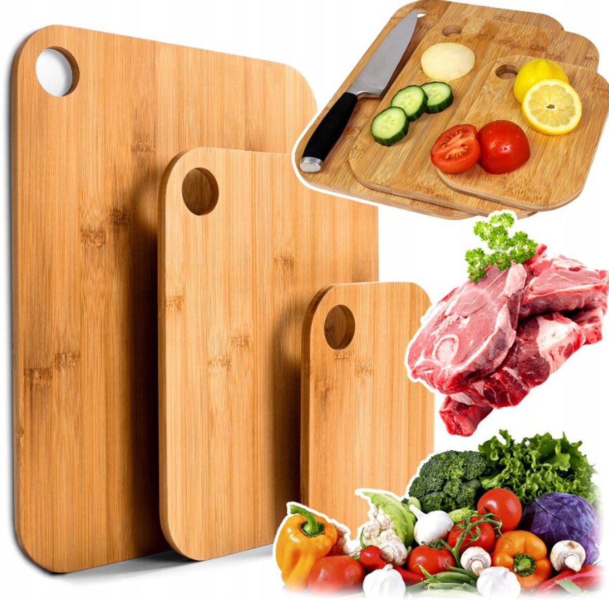 Set van 3 Bamboe Houten Snijplanken - Keuken Essentieel
