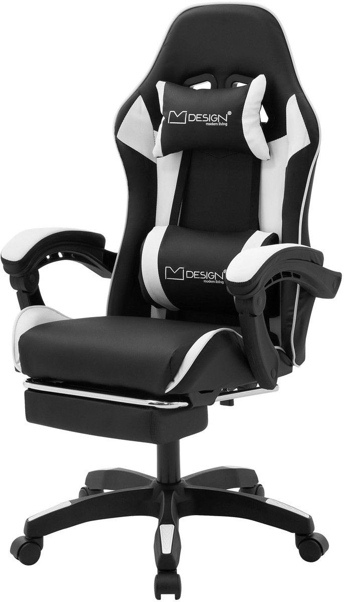 ML-Design ergonomische bureaustoel gamingstoel Zwart Wit van kunstleer met verstelbare draaistoel armleuningen - ShopVlot