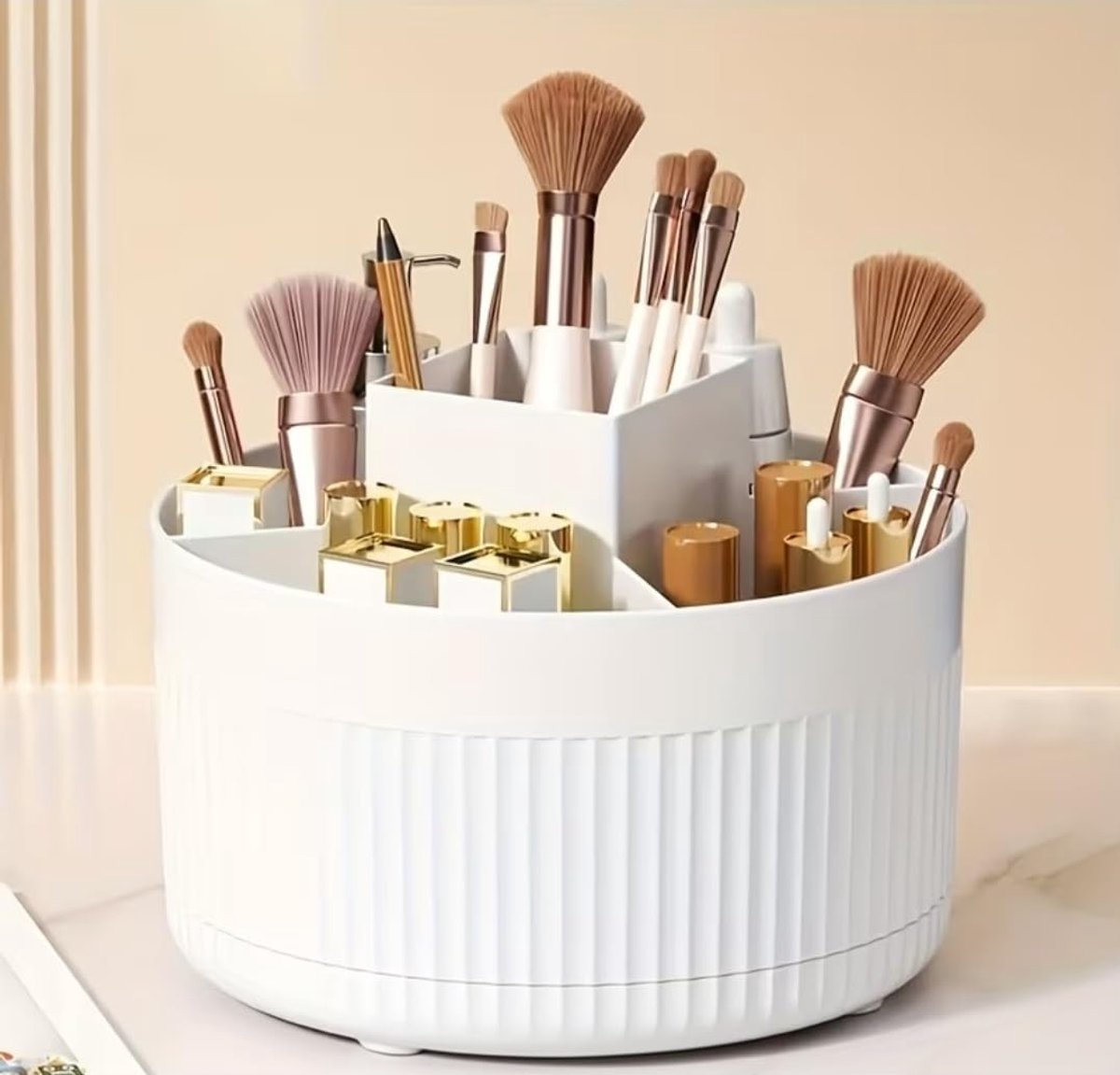360° draaibare make-up organizer, make-up borstelhouder met 5 compartimenten, bureau opbergcontainer voor slaapkamer - ShopVlot