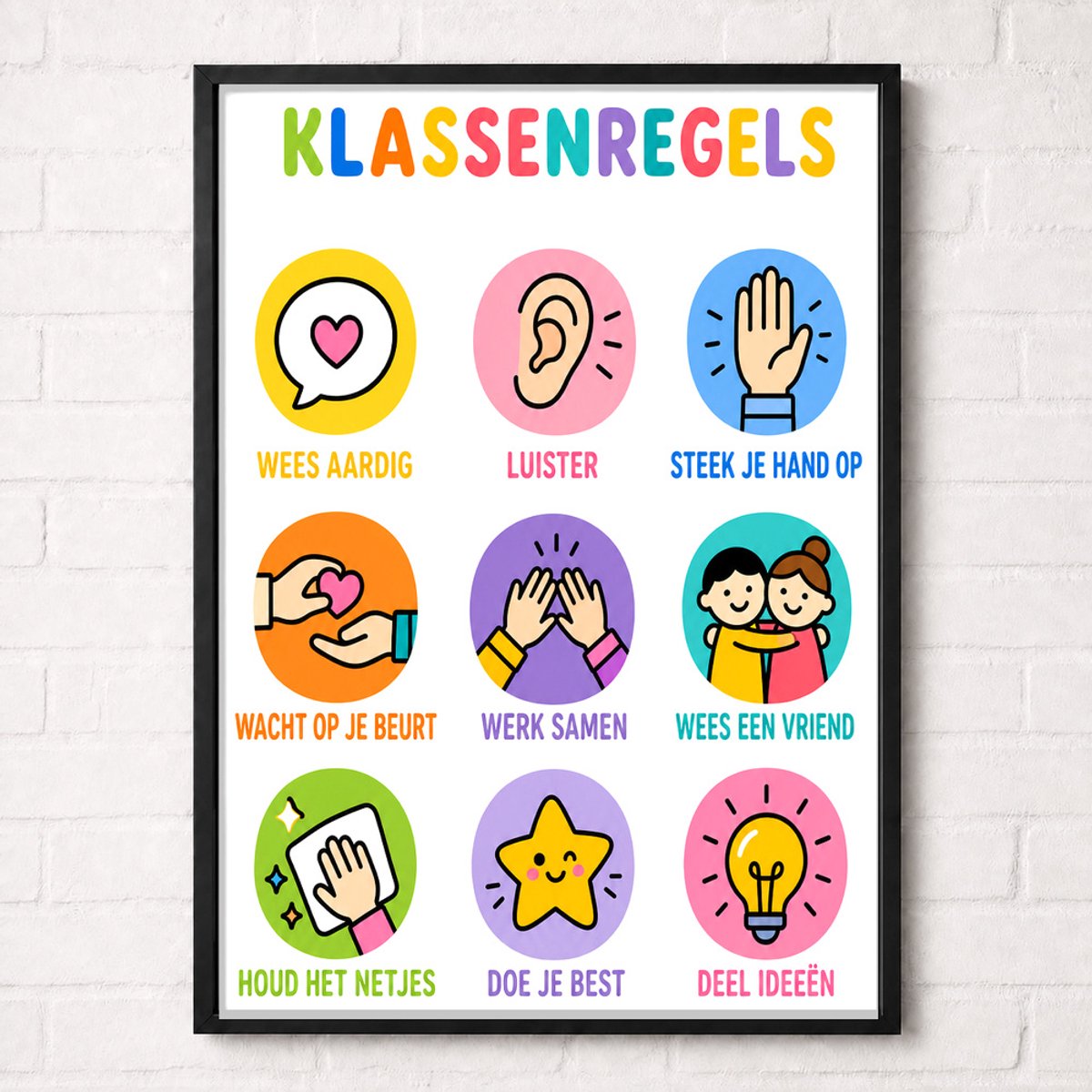 Klassenregels Educatieve Poster voor Kinderen - Leren - groep 1 t/m 6 (4-10 jaar) - A2+ 43,2 x 61 cm