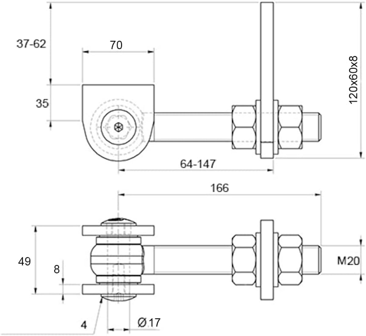 ATTAS Torband M20 - 180° opening hot-dip galvanized screws, nuts, bolts and splint - thread welding tape - ShopVlot