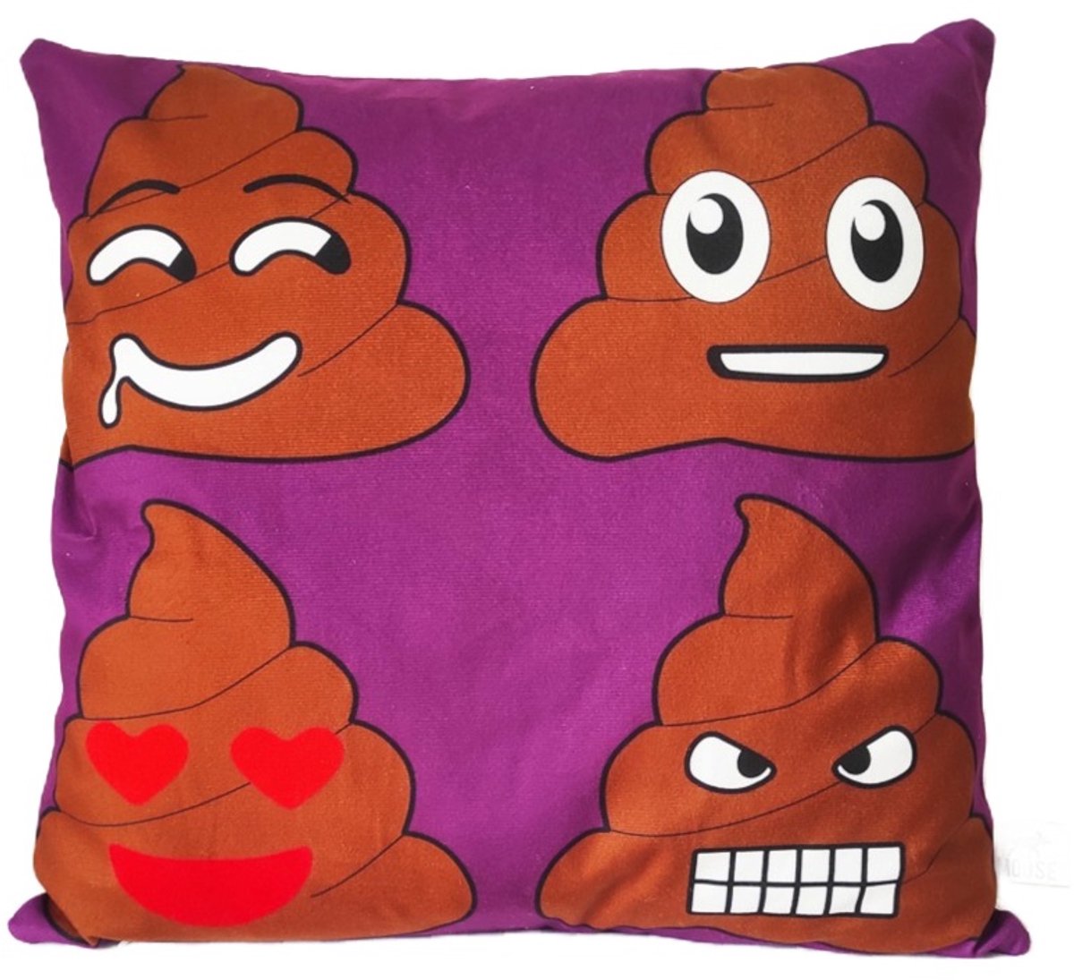 Paarse Velours Kussen 45x45cm met Emoji Poep Design