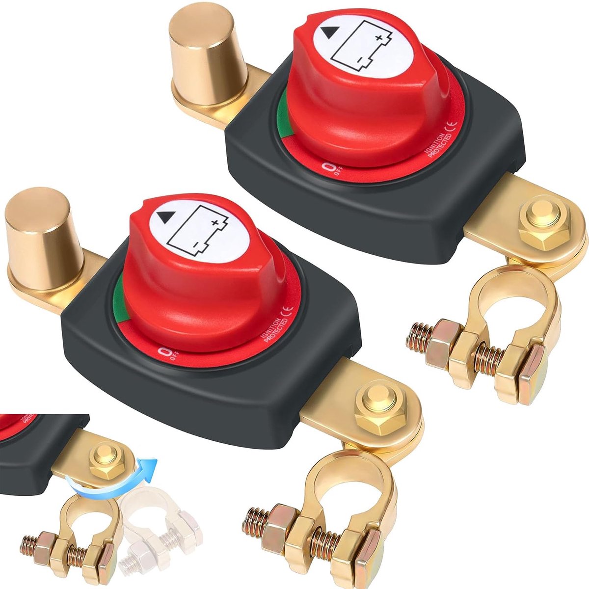 TZEKING 2pcs Battery Head Switches, 180° Adjustable Car Battery Separator Switch 12V-48V, Separator Switch Waterproof - ShopVlot