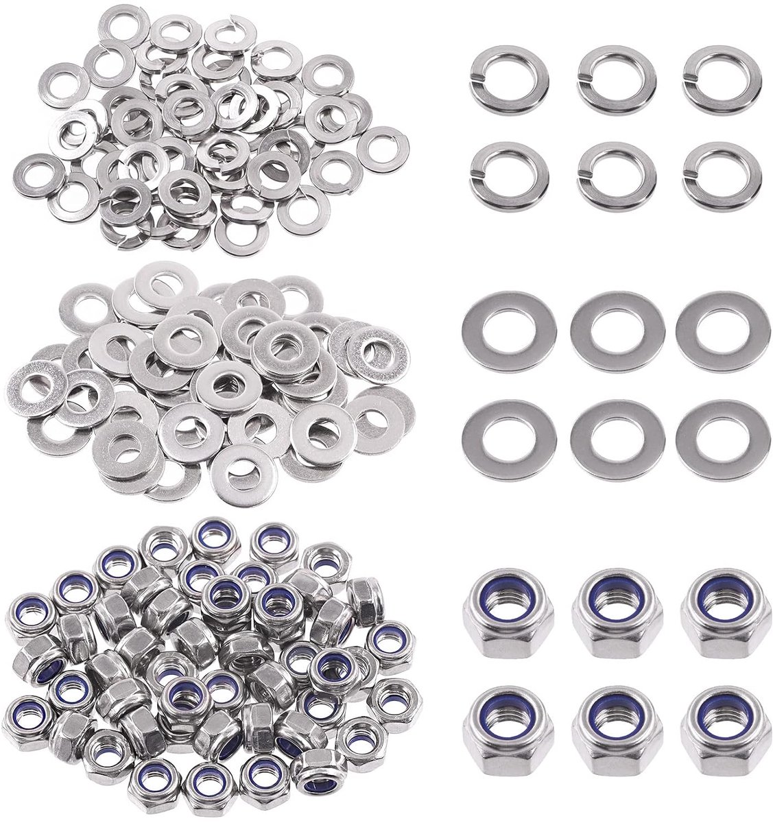 M6 Hex Lock Nuts en Washers - 150 Stuks Rvs - Assortiment voor Thuisgebruik - Voor Autowerkplaats - ShopVlot