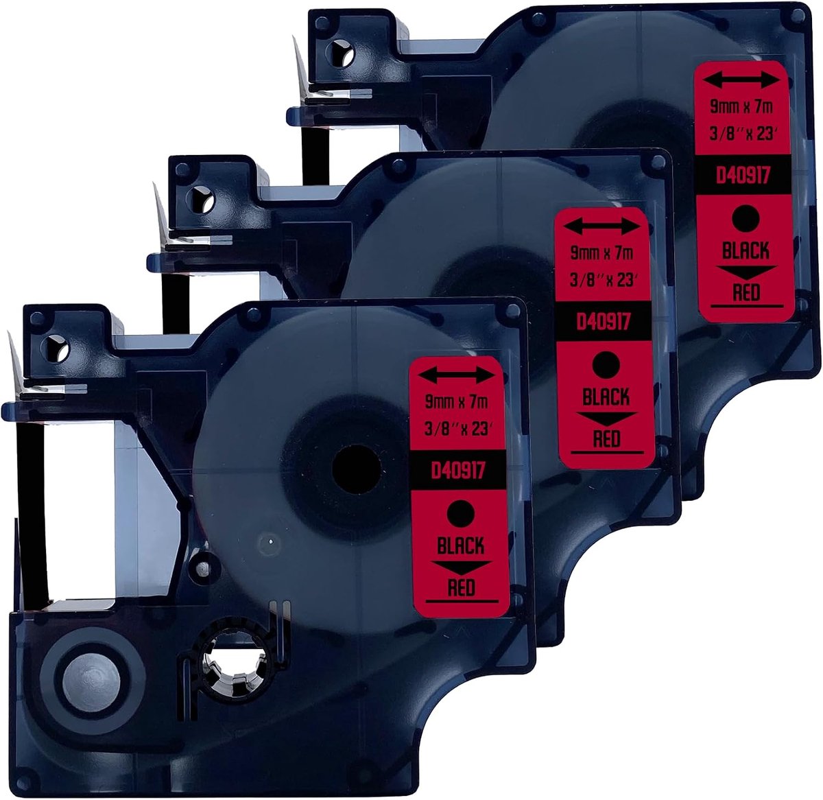 Label tape 9mm - Zwart op rood - 3 stuks - Geschikt voor DYMO 40917 - Efficiënt labelen - ShopVlot