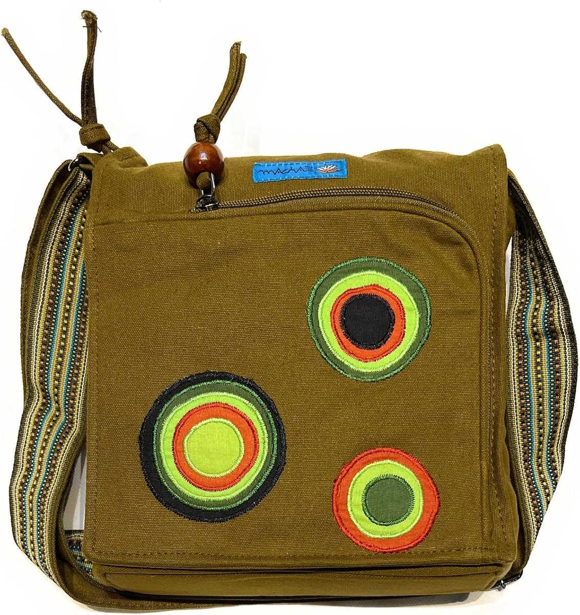 Schoudertas dames - groene katoen - kleurrijke flap - bohemian stijl - ShopVlot