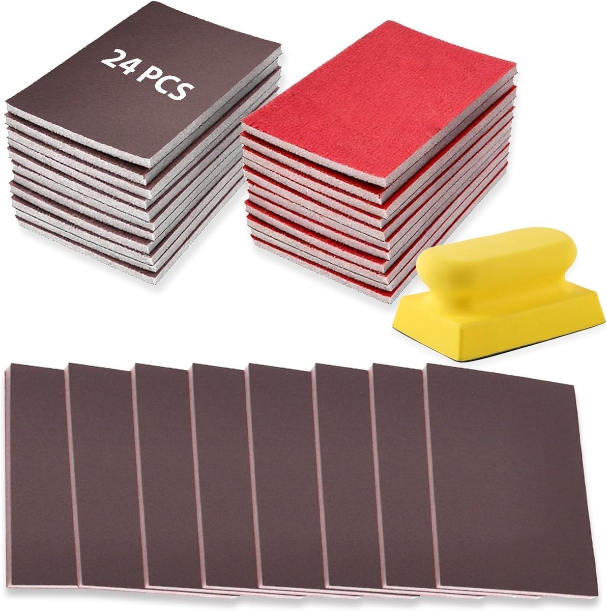 24-Piece Sanding Sponge Set, 1000 x 75 mm, P180-P3000 Granules, Wet and Dry Sanding Foam, Reusable Soft Foam Sanding - ShopVlot