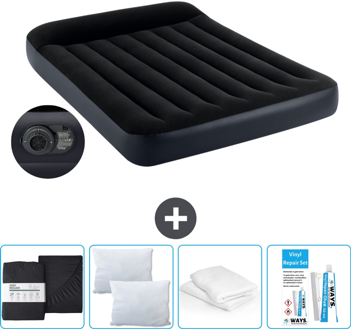 Intex Luchtbed - Twijfelaar - 137 x 191 x 25 cm - Blauw - Inclusief pomp - Accessoires CB17