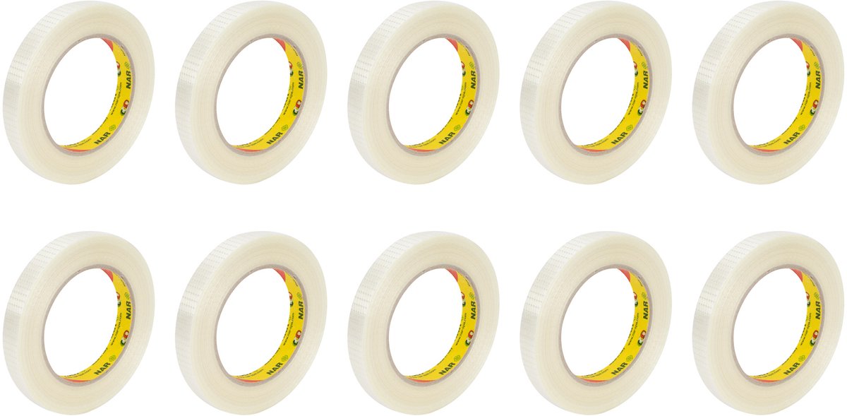 Inpakr Filamenttape NAR - 10 Rollen - Transparant - 15 mm x 50 m - Hotmelt
