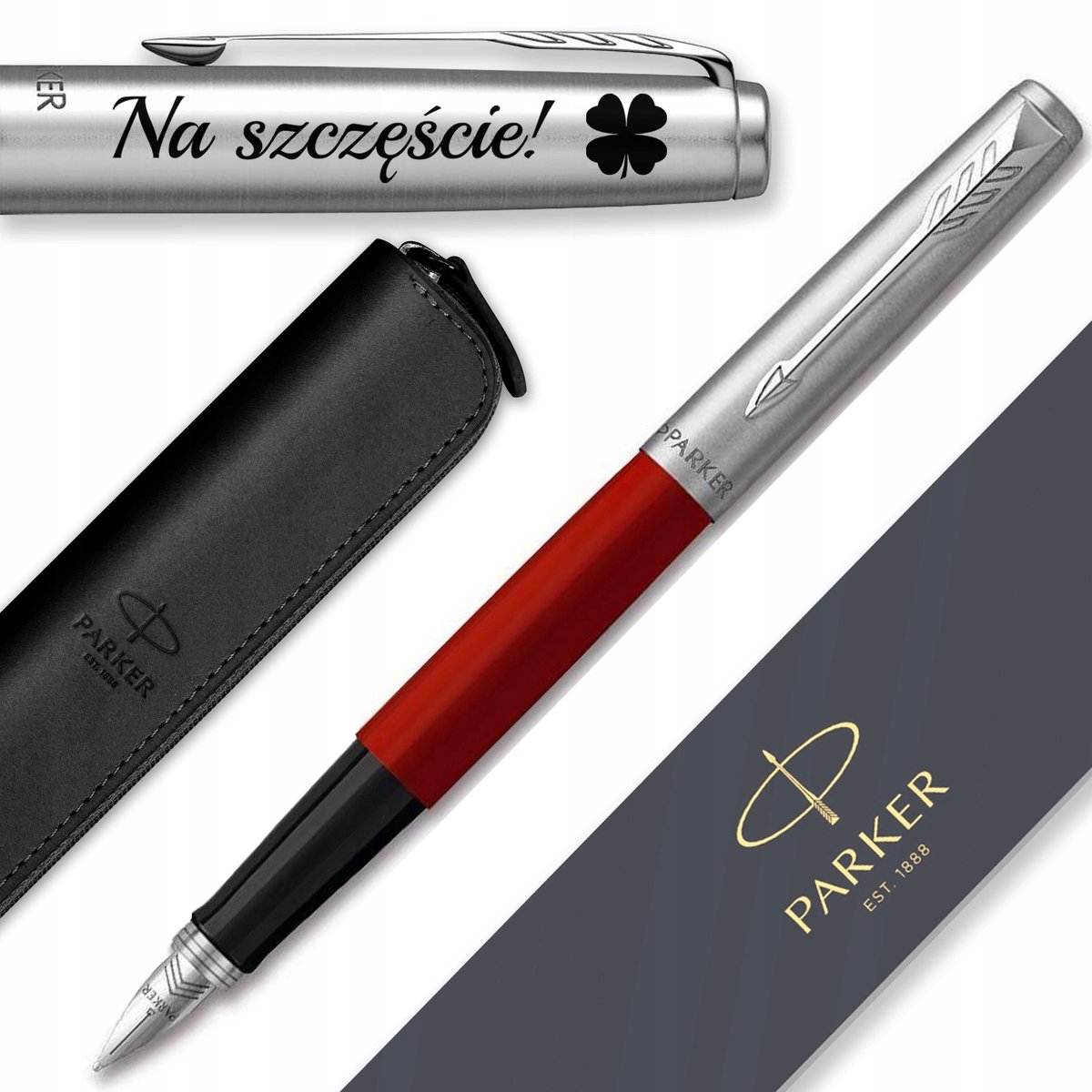 Parker Jotter 60 Vulpen Rood met Etui & Gravering - Cadeau Vrouw