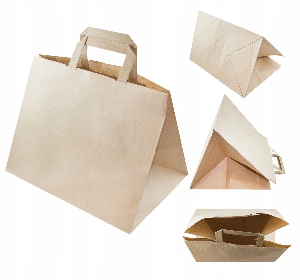 Bruine papieren cateringzakken met plat handvat - 32x22x24.5 cm