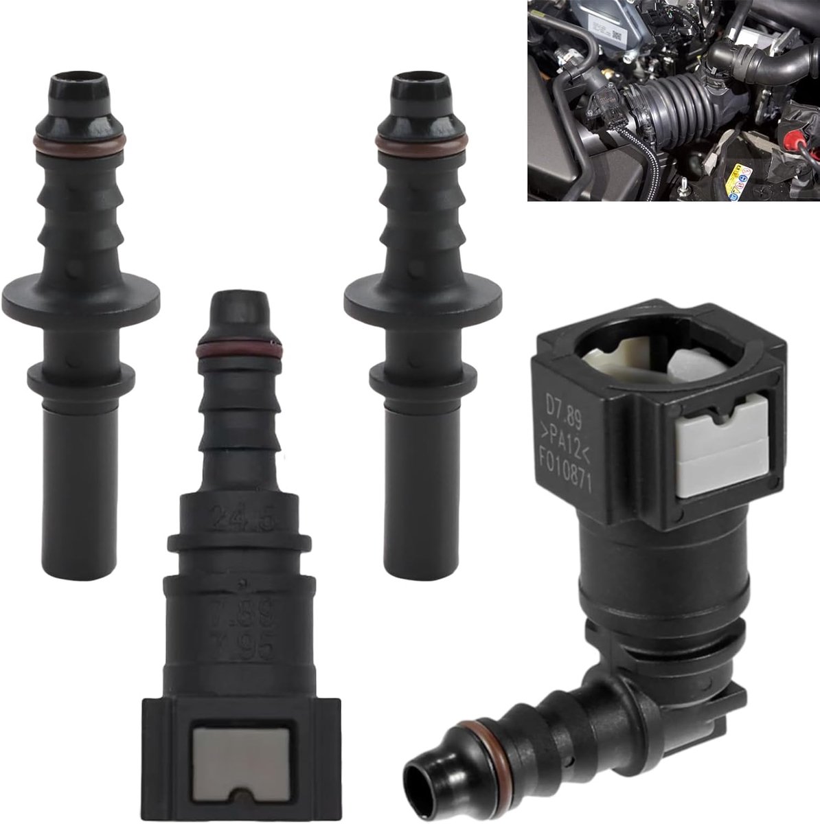 Set of 2 pcs 7.9mm ID6 SAE to 5/16 8mm Car Fuel Line Hose, Set of 1 Piece 90 Degree, Set of 1 Piece Straight, Quick - ShopVlot