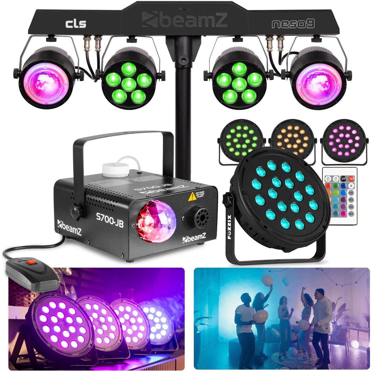BeamZ huisfeest partyset - Met 4 parren, party bar en rookmachine - Ideaal voor feestjes - Pakket XL