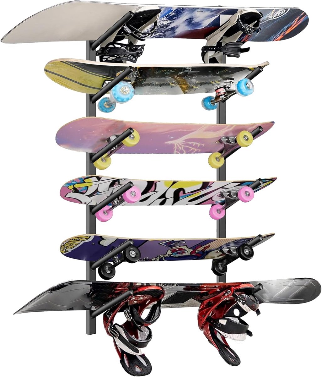Wandmontage voor skateboard - 6 verdiepingen - verwijderbaar of combineerbaar - ideaal voor het ophangen van sportuitrusting
