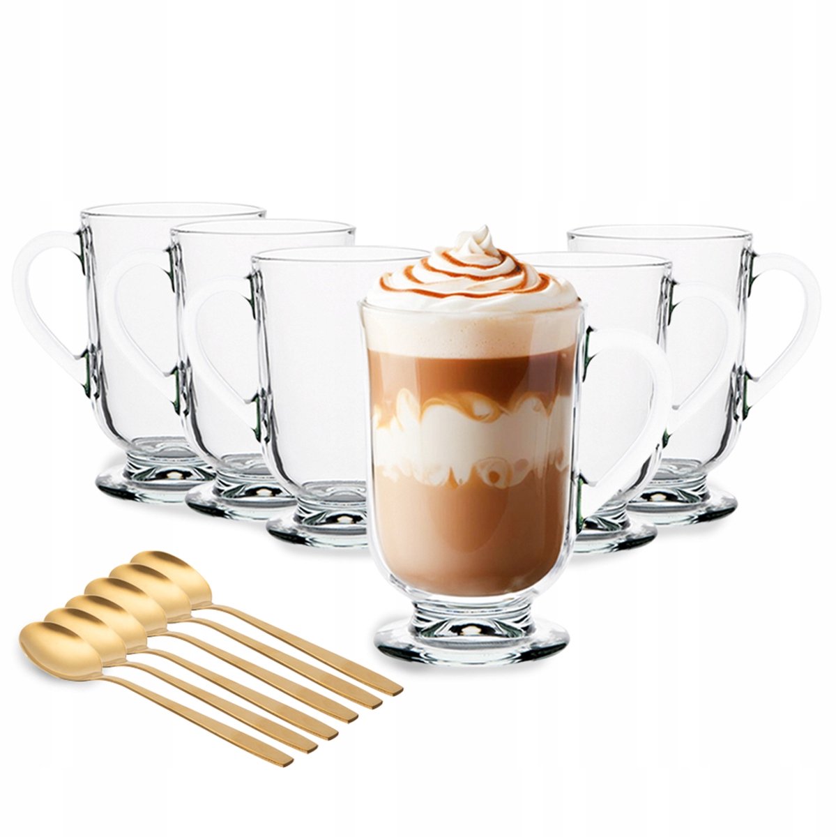 Altom Design Werona Glazen Mokken met Gouden Lepeltjes - 310ml (6 stuks)