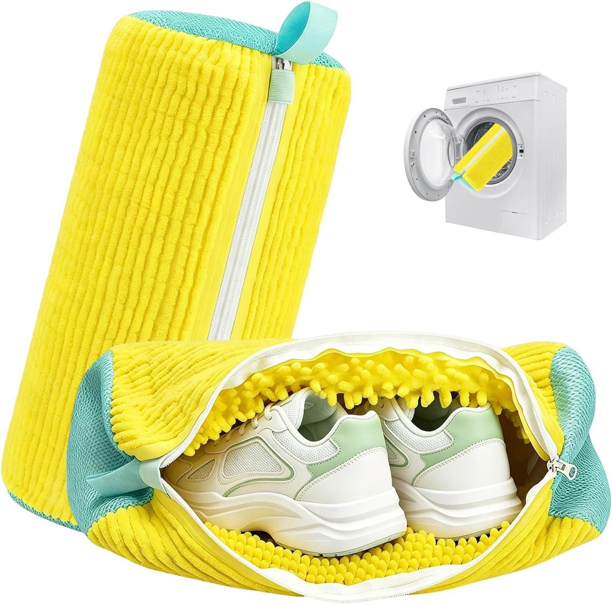 Schoenwaszak voor wasmachine - Geel - Herbruikbare mesh zak met dubbele ritssluiting - Voor sportschoenen en tennisschoenen