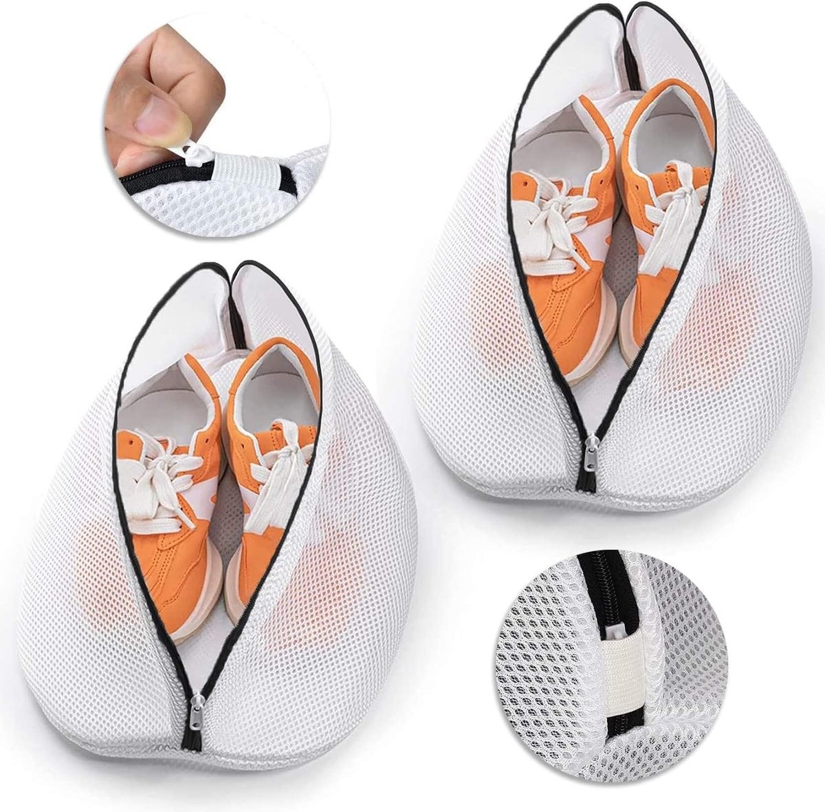 Schoenwaszak voor wasmachine - Wit - 38 x 21 x 23 cm - Polyester Waszak met Rits - Voor Sneakers en Sokken