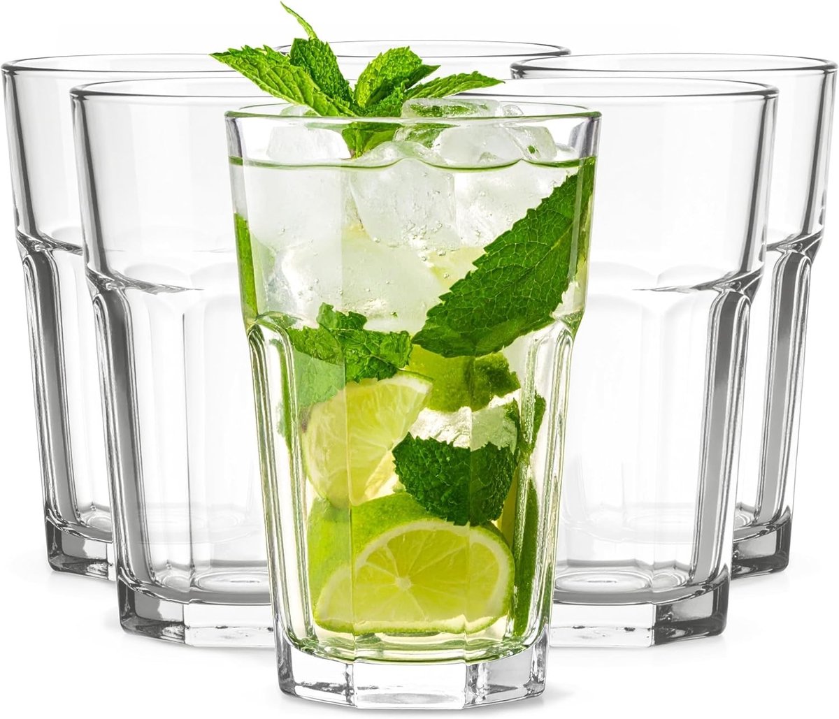 Limonadeglazen stapelbaar - Transparant - Set van 6 - 270 ml Glas - Voor Thuis en Horeca