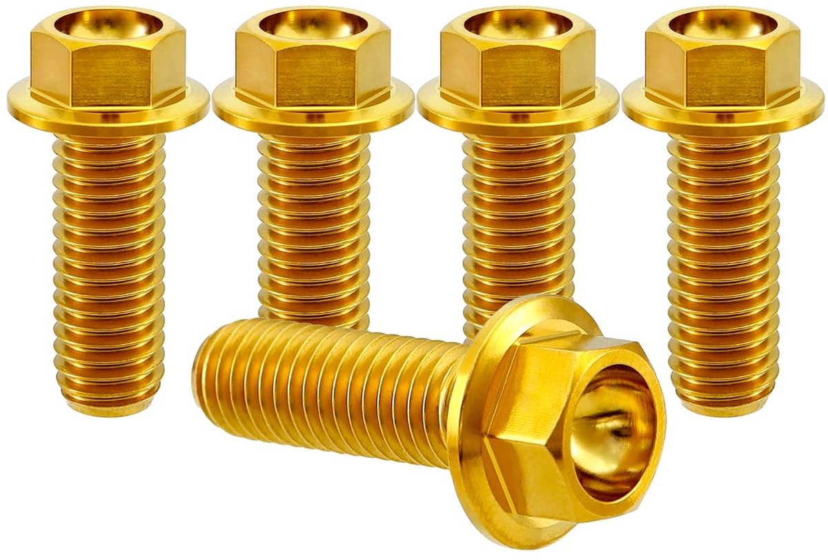 RISON Titanium Bolts M8*1.25x20mm Titanium Screws TC4 Flange Hex Screw Gold Titanium Flange Screw for Motorcycle, Car - ShopVlot