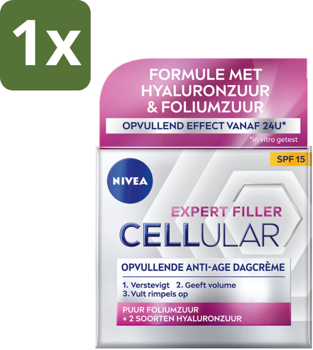 1 x NIVEA - CELLular Expert Filler Dagcrème - Anti-Veroudering Gezichtscrème - SPF 15 - Met Hyaluronzuur, Creatine & Foliumzuur - 50 ml - Anti-aging Crème - Gezichtsverzorging - Hyaluronzuur - Foliumzuur - SPF 15