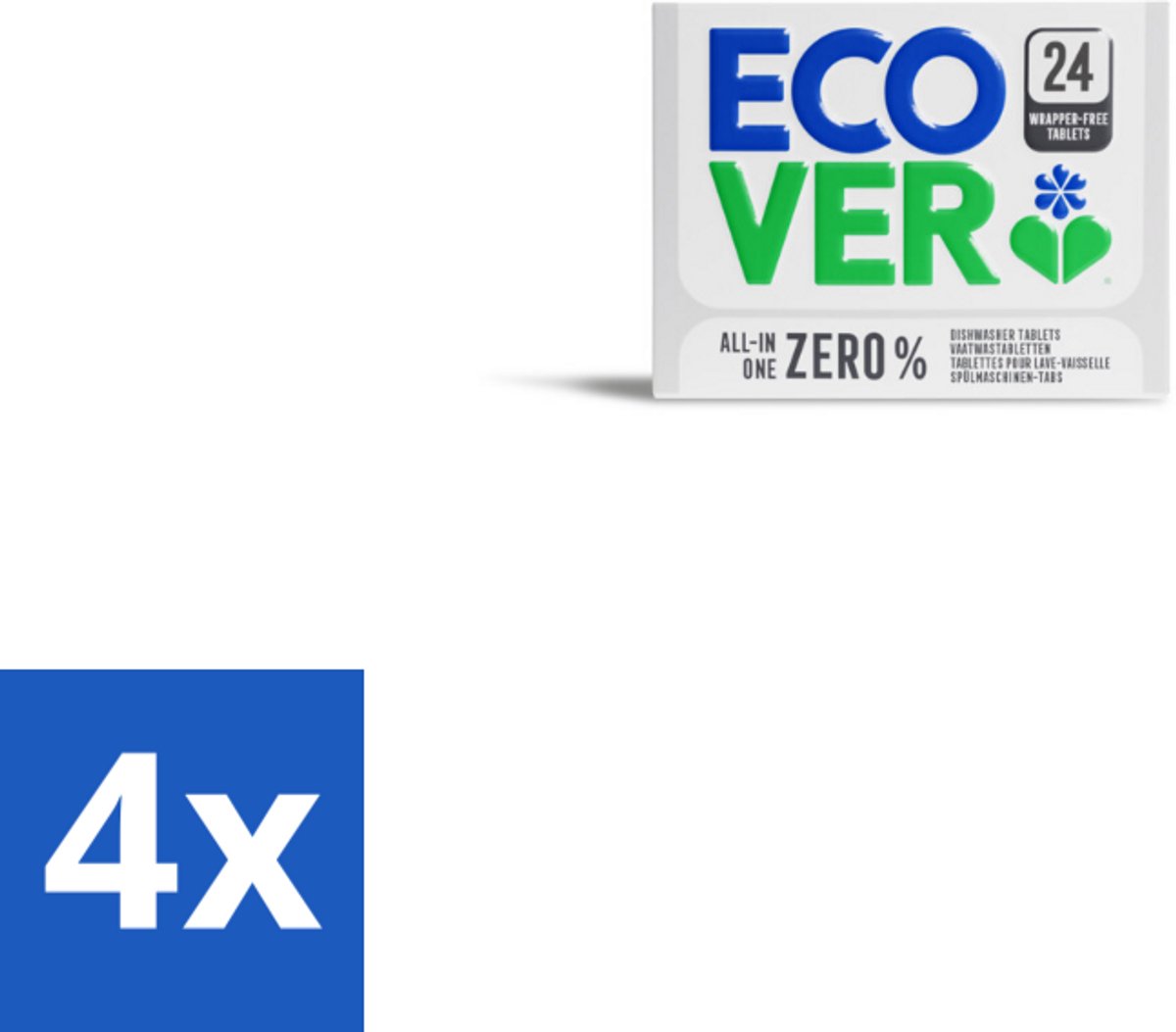 4 x Ecover - Vaatwastabletten All-in-One Zero% - 24 Tabs - Vaatwastabletten - Biologisch Afbreekbaar - Milieuvriendelijk - Vegan - Dierproefvrij