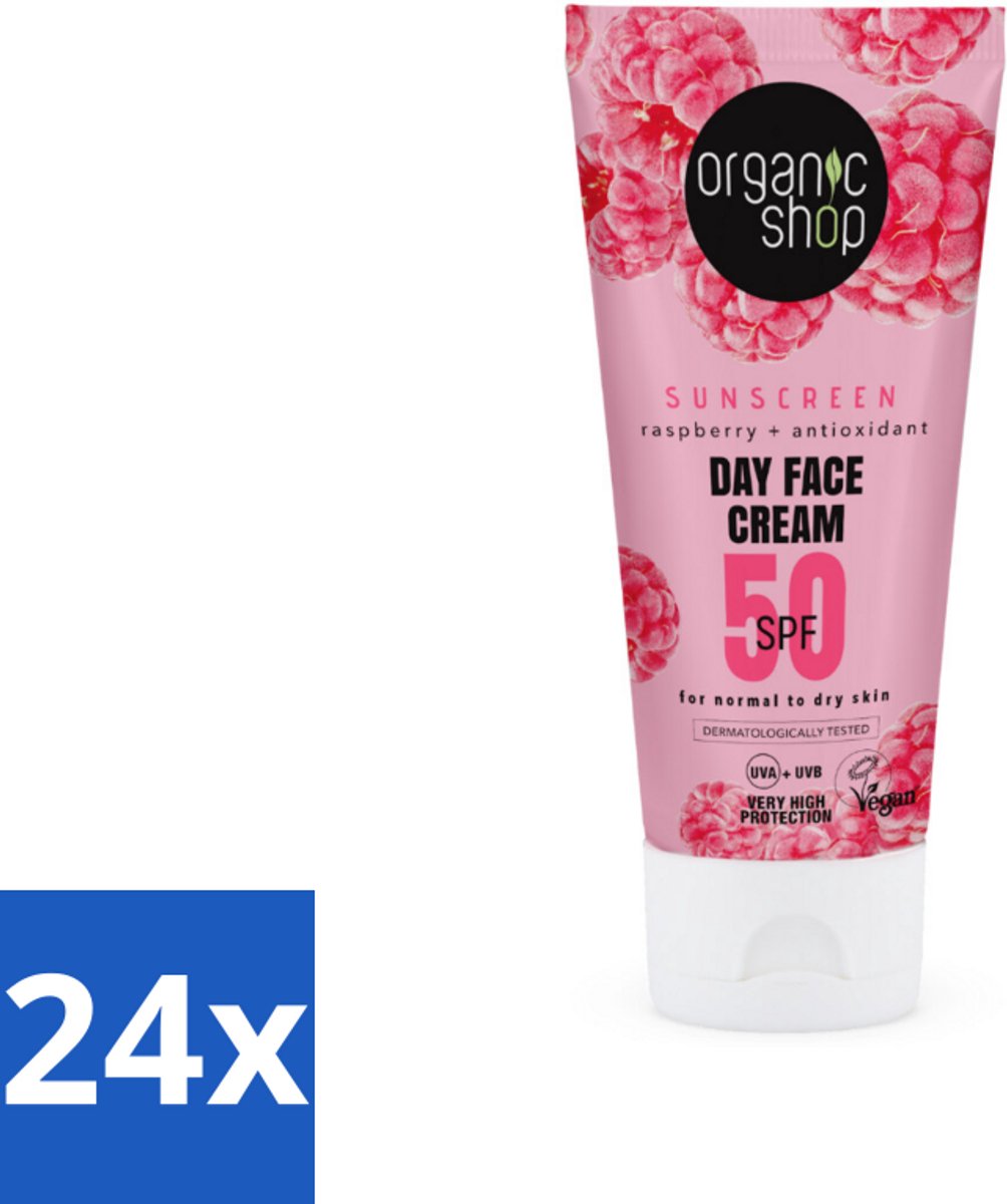 24 x Organic Shop - Zonnebrandcrème Gezicht SPF 50 - Normale Huid - 50 ml - Zonnebrandcrème - Gezichtscrème - SPF 50 - Droge Huid - Normale Huid