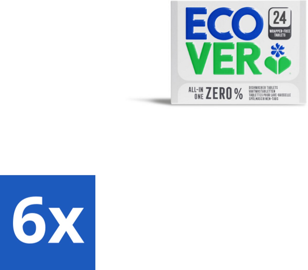 6 x Ecover - Vaatwastabletten All-in-One Zero% - 24 Tabs - Vaatwastabletten - Biologisch Afbreekbaar - Milieuvriendelijk - Vegan - Dierproefvrij