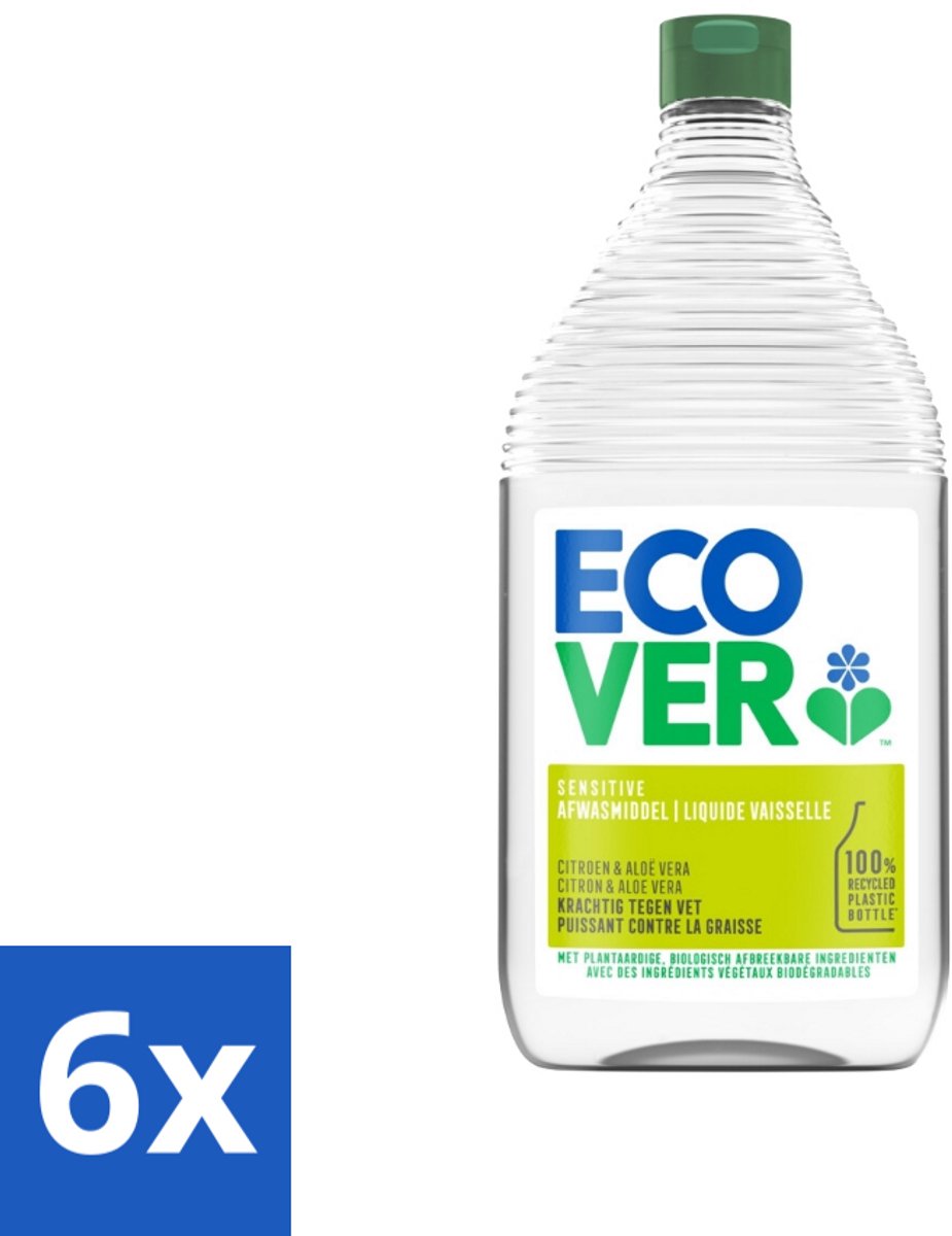 6 x Ecover - Afwasmiddel - Citroen & Aloë Vera - 950 ml - Afwasmiddel - Citroen - Aloë Vera - Biologisch Afbreekbaar - Plantaardige Formule