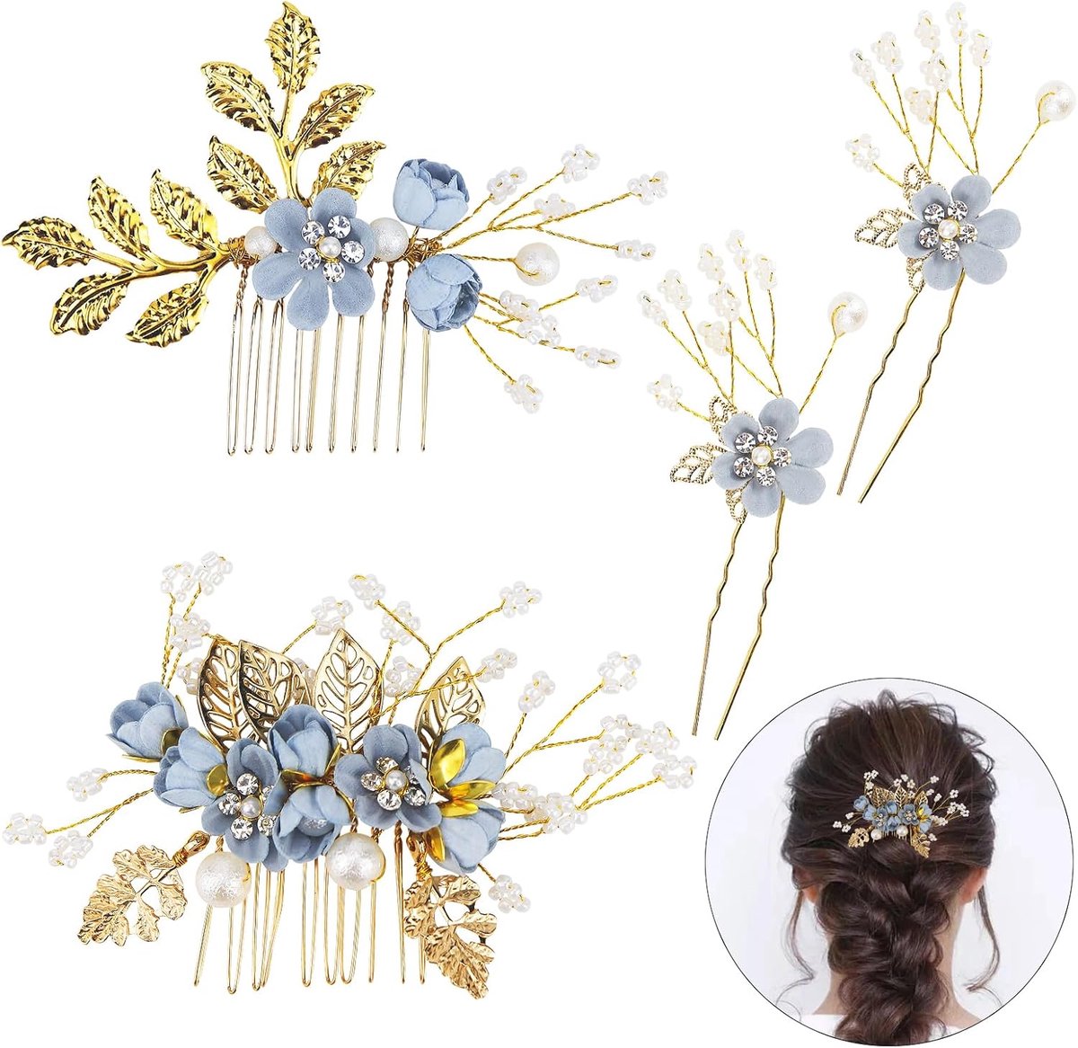 Haarspelden set 4 stuks - Strass bruidshaaraccessoires - Parels en bloemen - Perfect voor bruid en bruidmeisje - ShopVlot