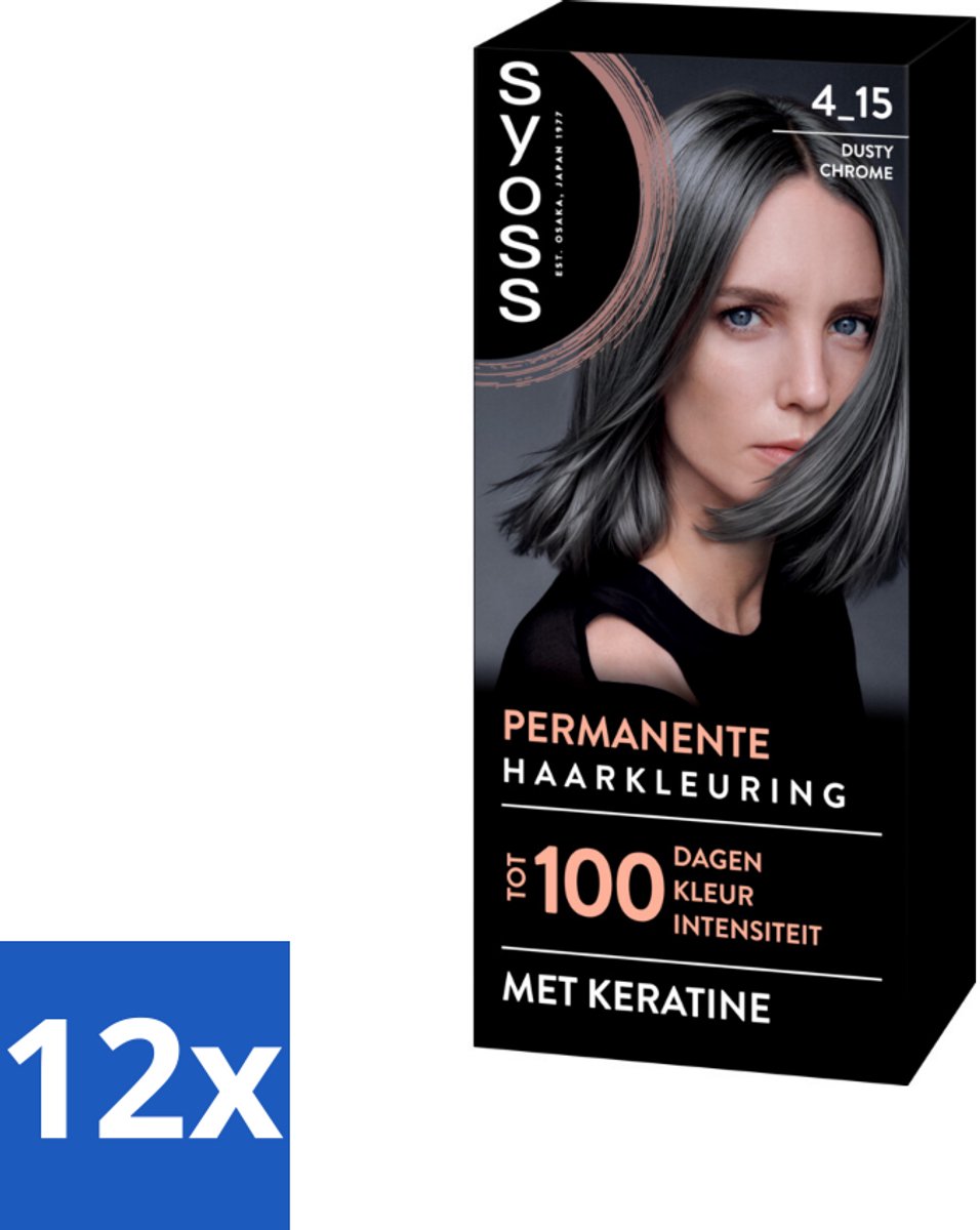 12 x SYOSS - Coloration 4-15 Dusty Chrome - Haarverf - Grijsdekking - Vermindert Haarbreuk - Permanente Haarkleuring - Haarkleur - Blond - Grijsdekking - Keratine