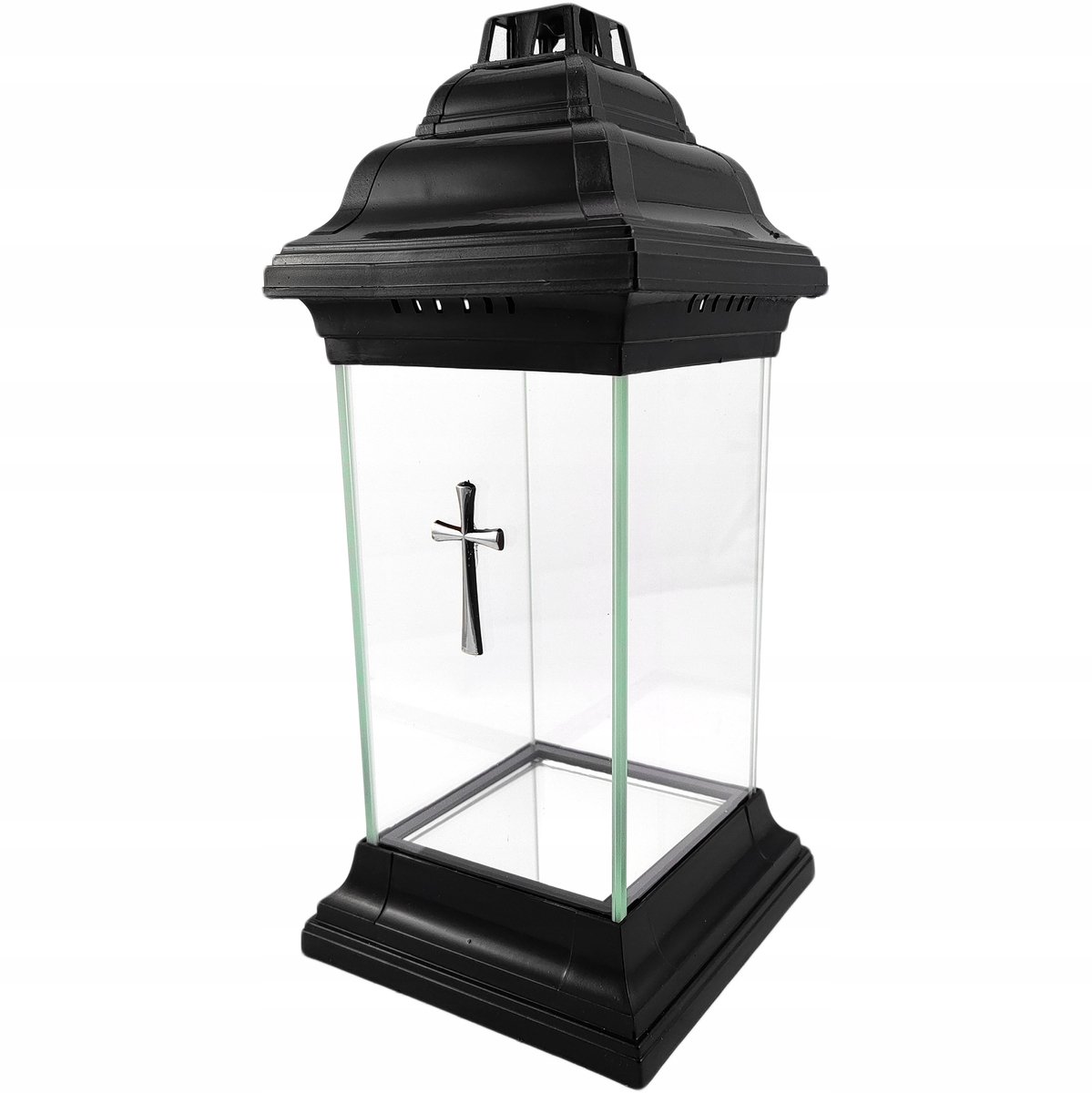 Kaars Kapelkruis Zwart Glas 31cm Stabiele Basis