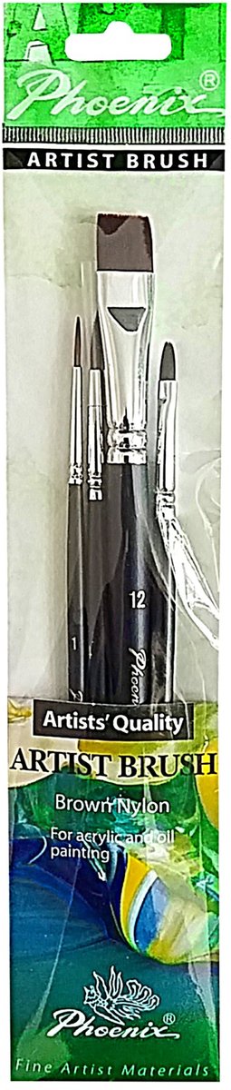 Phoenix Verfkwasten Set 4 Stuks 6601S2 voor Acryl & Olieverf