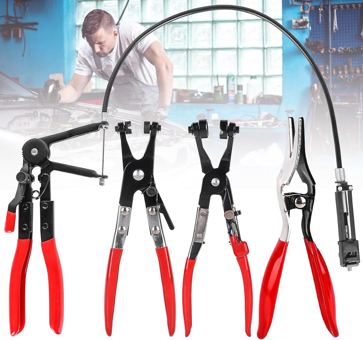Hose clamp tang set 4 stuks - rechte nek - robuust staal - ideaal voor onderhoud - ShopVlot