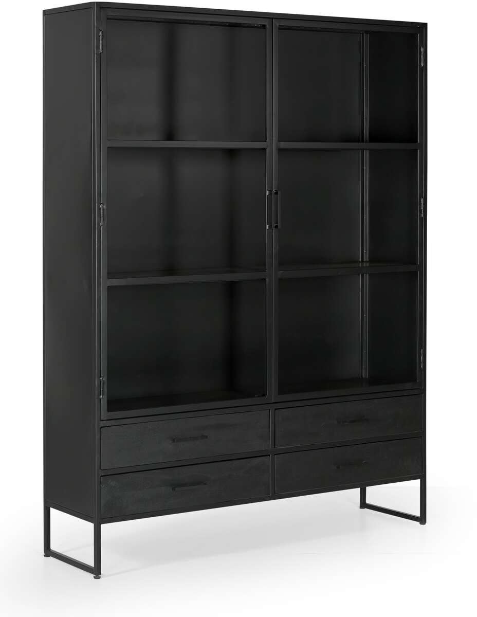 Giga Meubel Vitrinekast Marijn - Glas/Metaal - Zwart - 150x40x200cm