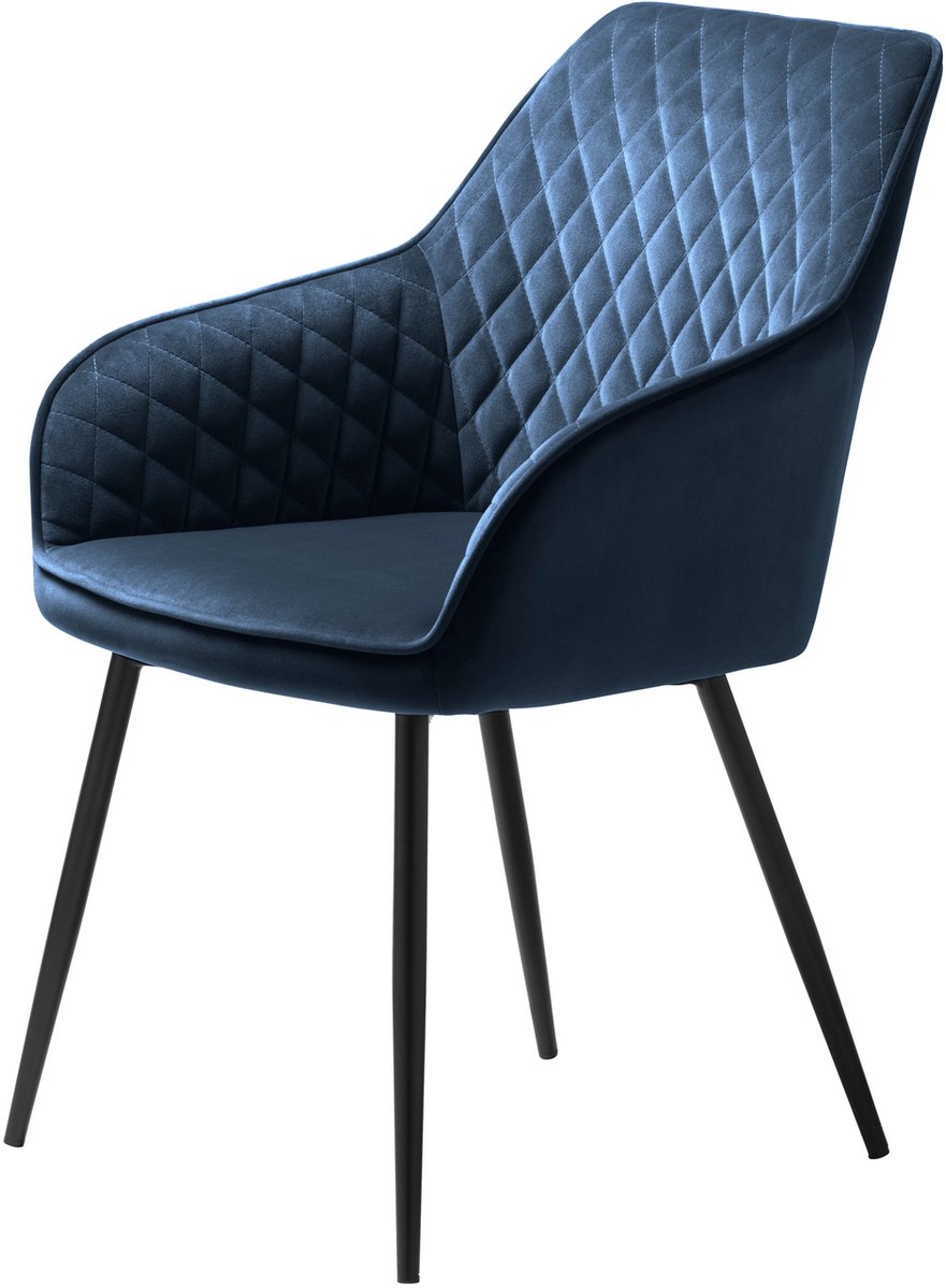 Eetkamerstoel Blauw Velvet - Incl. Armleuning - 59x58x84cm - Set van 2