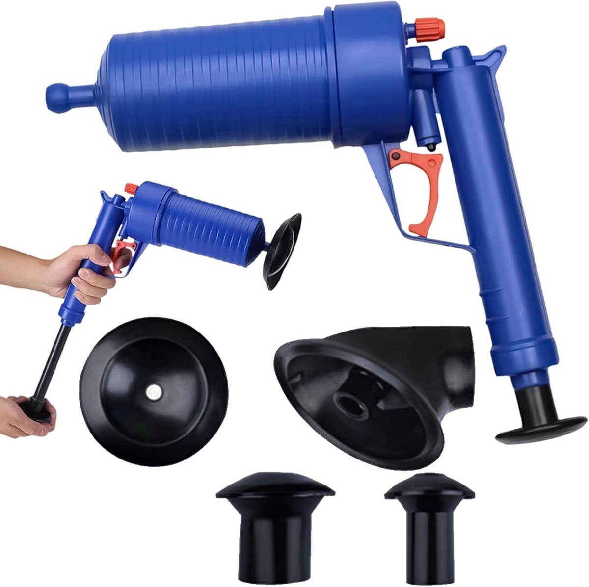 Perslucht buisreiniger met 4 rubberen adapters - afvoerreiniger - luchtdichte afdichting - ShopVlot