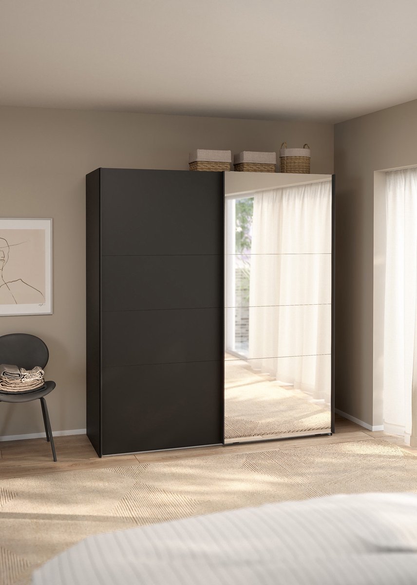 Giga Living Kledingkast Catania - Zwart - Incl. Spiegel - 179x67x200cm