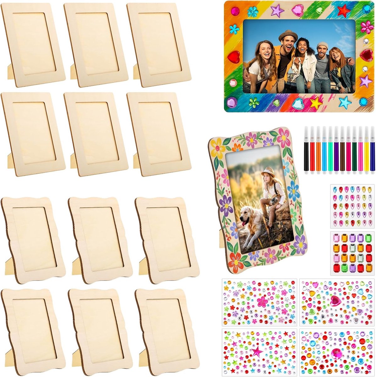 Houten Foto Lijst Set van 12 - 19 x 14 cm - Creatieve DIY Frames - Perfect voor Kinderknutselprojecten - ShopVlot