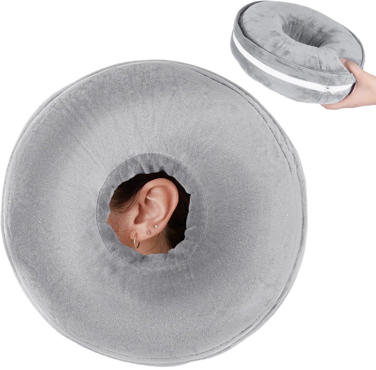 Oorpiercingkussens standaard - afneembare pluche kussensloop - cirkel donutkussen - pijnverlichting voor zijslapers - ShopVlot
