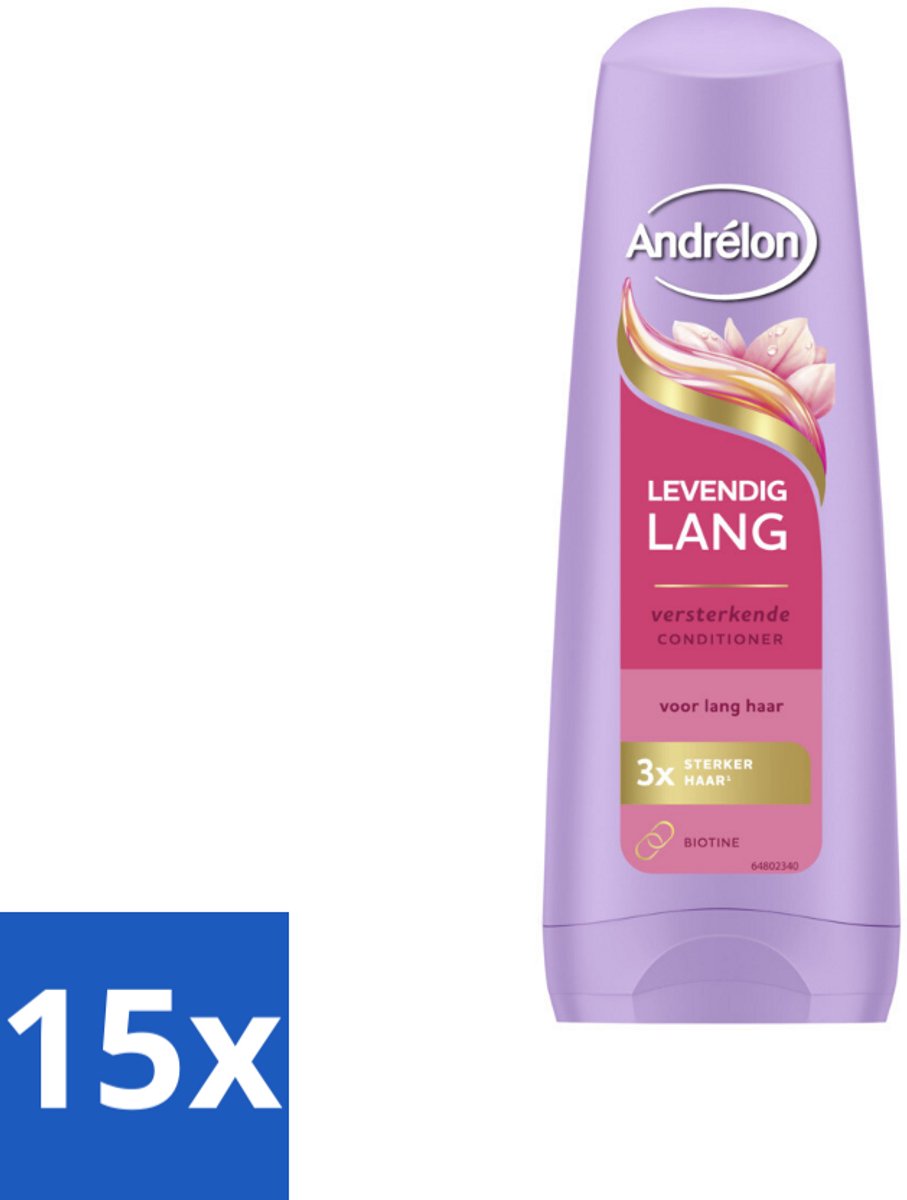 15 x Andrélon – Conditioner – Levendig Lang – 200 ml - Lang Haar Verzorging - Versterkte Haar Conditioner - Biotine Voor Haar - Haarbreuk Voorkomen - Gezond Haar