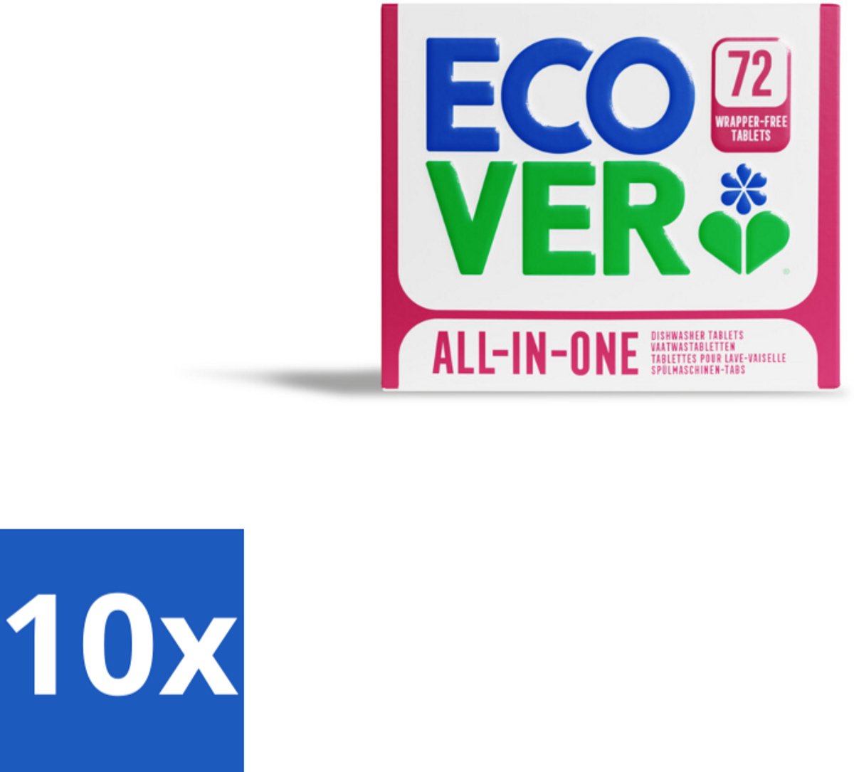 10 x Ecover - Vaatwastabletten All-in-One - Lemon & Mandarin - 72 Tabs - Vaatwastabletten - Plantaardige Reiniging - Duurzame Vaatwas - Citrusgeur - Schone Vaat