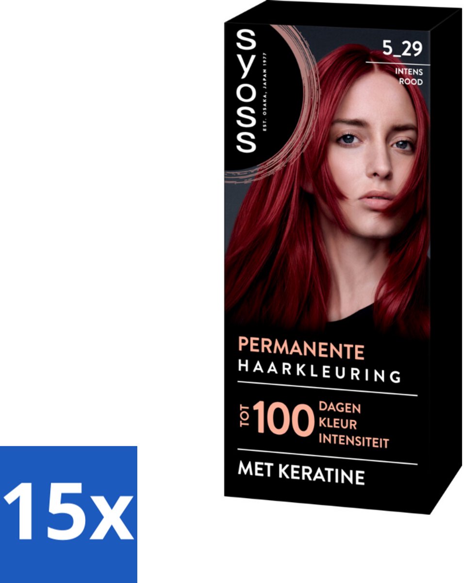 15 x SYOSS - Coloration 5-29 Intens Rood - Haarverf - Grijsdekking - Vermindert Haarbreuk - Haarverf - Grijsdekking - Permanente Haarkleuring - Keratine - Haarverf Grijsdekking